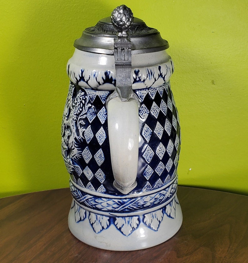Vintage Ceramic German Beer Stein With Pewter Lid Etsy