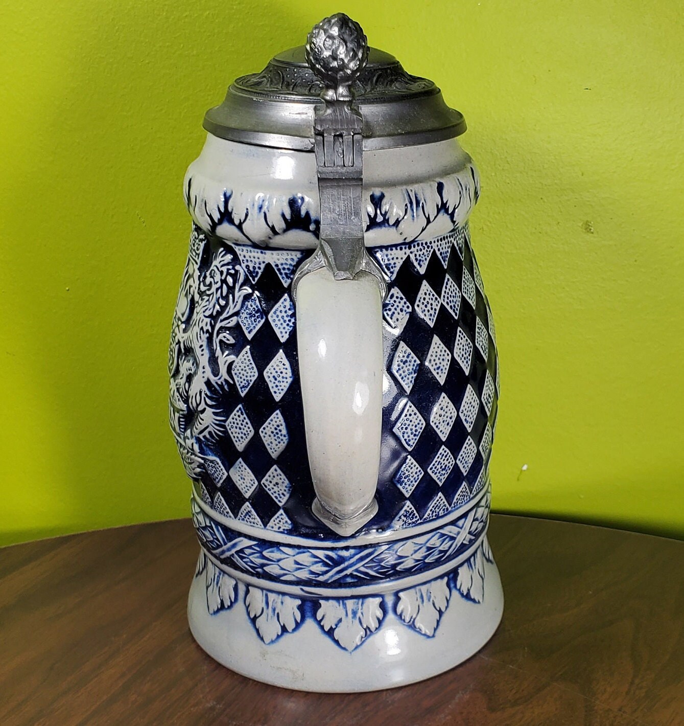 Vintage Ceramic German Beer Stein With Pewter Lid 'bayern' Etsy