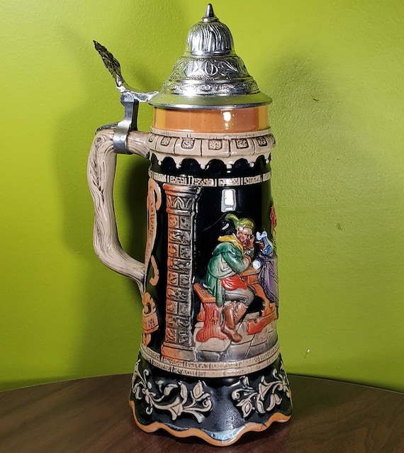 Vintage Musical Ceramic German Beer Stein With Pewter Lid - 'trink