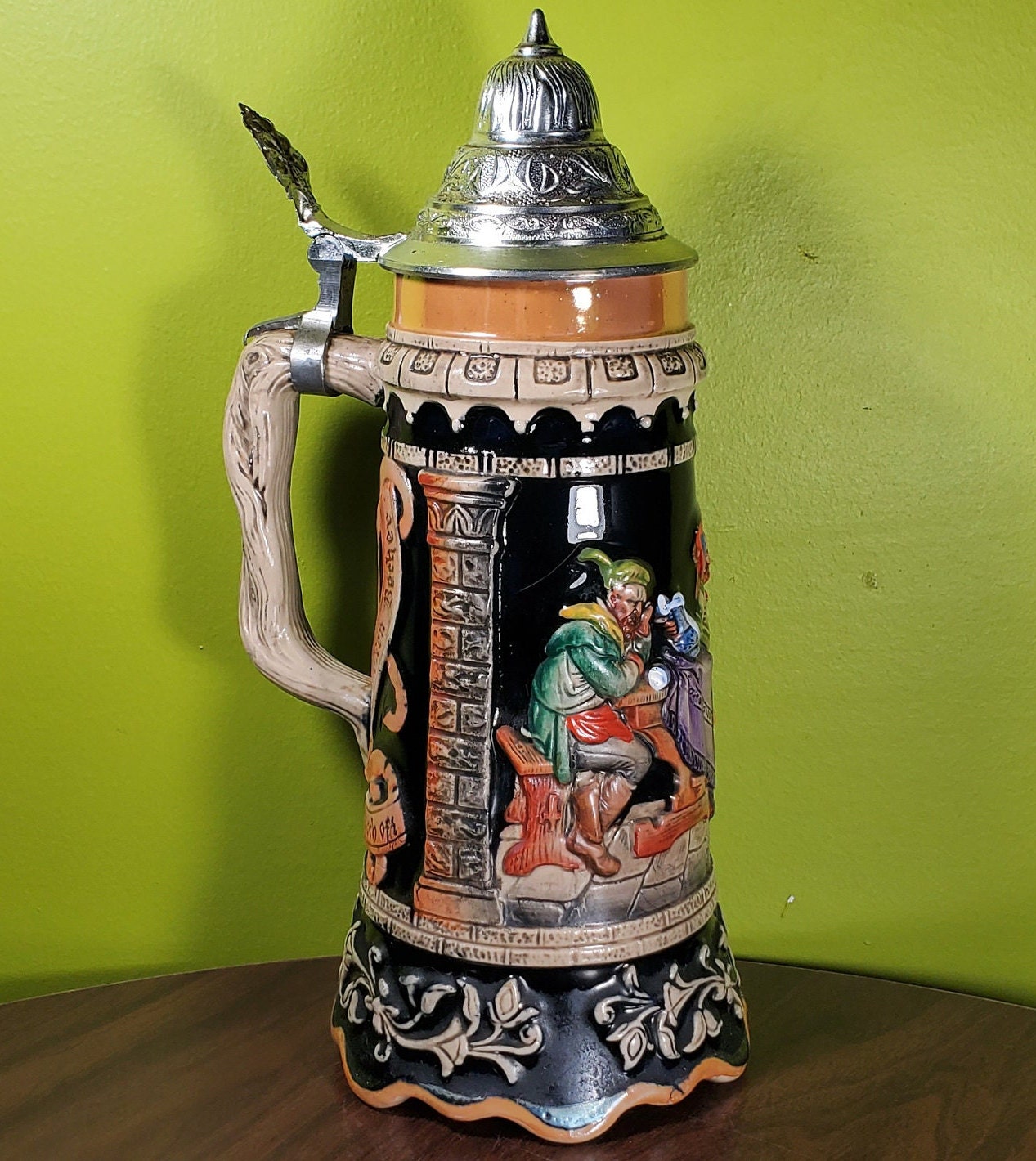 Vintage Musical Ceramic German Beer Stein With Pewter Lid - 'trink
