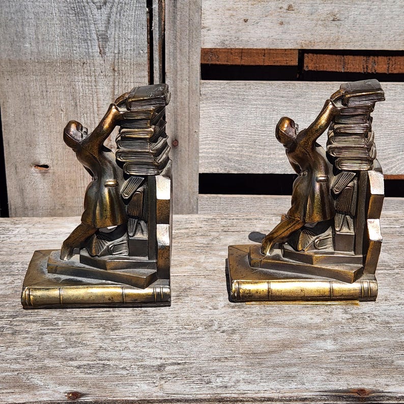 Up Bookends Bookends, Colonial Librarian, Falling Books, Craftsman, 1970's, Made in ...