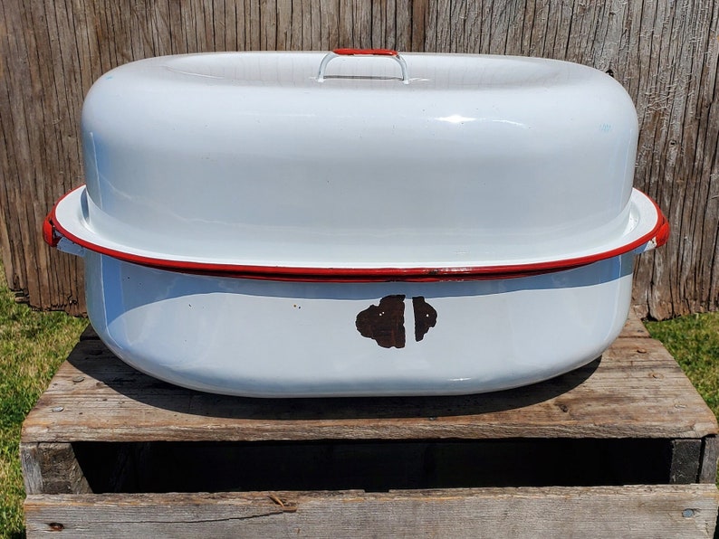 Enamelware Roaster Antique Turkey Pot Enamel Dutch Oven Etsy Canada