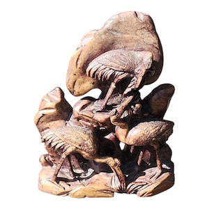 Sculpture, Three Cranes, Stone Carving, Hand-Carved, Bird Statue, Heron, Vintage