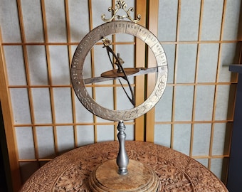 Perpetual Calandar, Brass and Wood, Made in Florence, Italy, Vintage