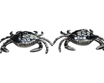 Salt & Pepper Shakers, Crabs, Metal, Sea Life, Ocean Creatures, Vintage