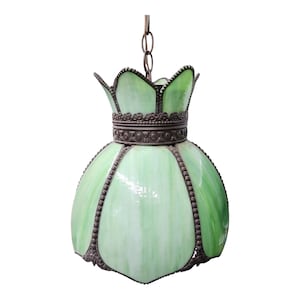 Hanging Lamp, Green Lotus, Pendant Light, Jade Coloured Slag Glass, 1930&#39;s, (Stand Not Included), Vintage