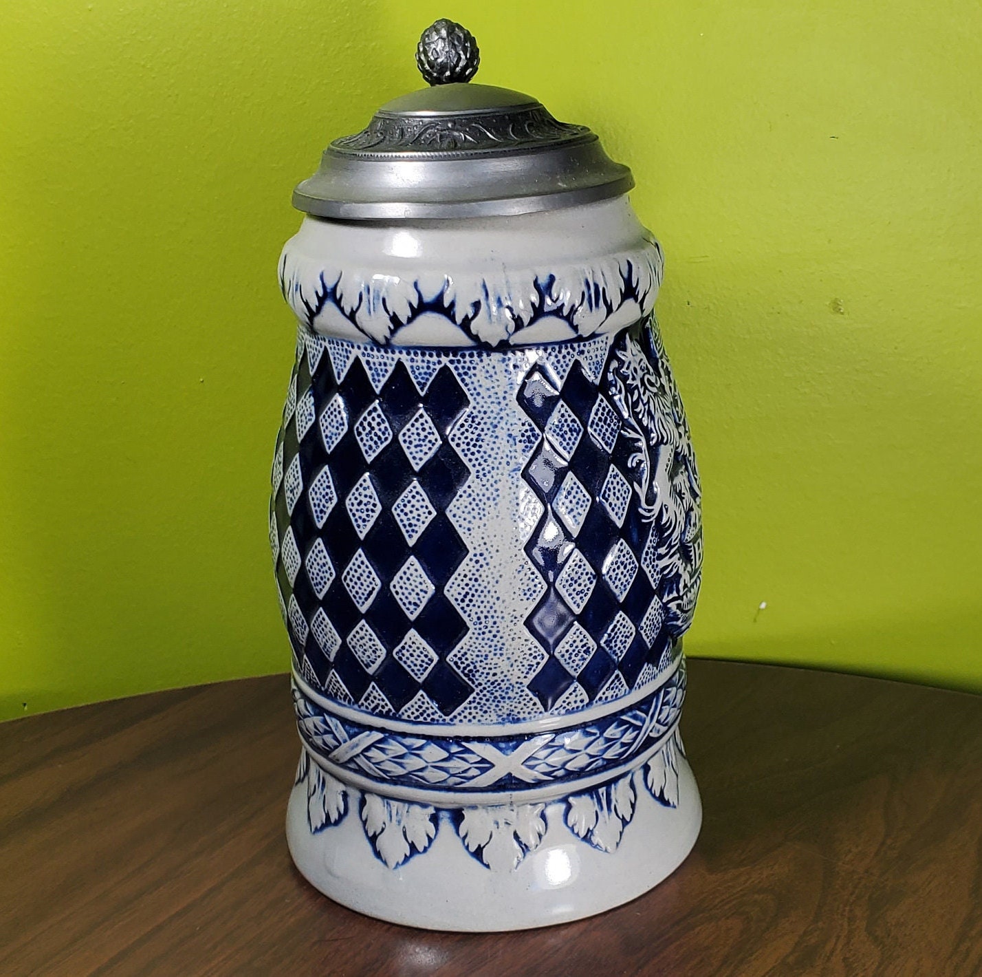 Vintage Ceramic German Beer Stein With Pewter Lid 'bayern' Etsy
