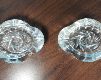 Vintage Pair of Crystal Pinwheel Ashtrays