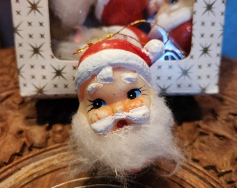Christmas Ornament, Santa Head, 1950's, Box of 7, Original Box, Vintage