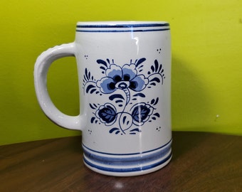 Boccale da birra vintage in ceramica blu Delft olandese - 'Mulino a vento'