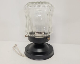 Light Fixture, Clear Glass, Pressed Glass Pattern, Ceiling Light, Metal Base, Vintage