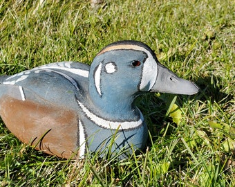 Vintage Barry Cowen Wooden Harlequin Duck Decoy Carving