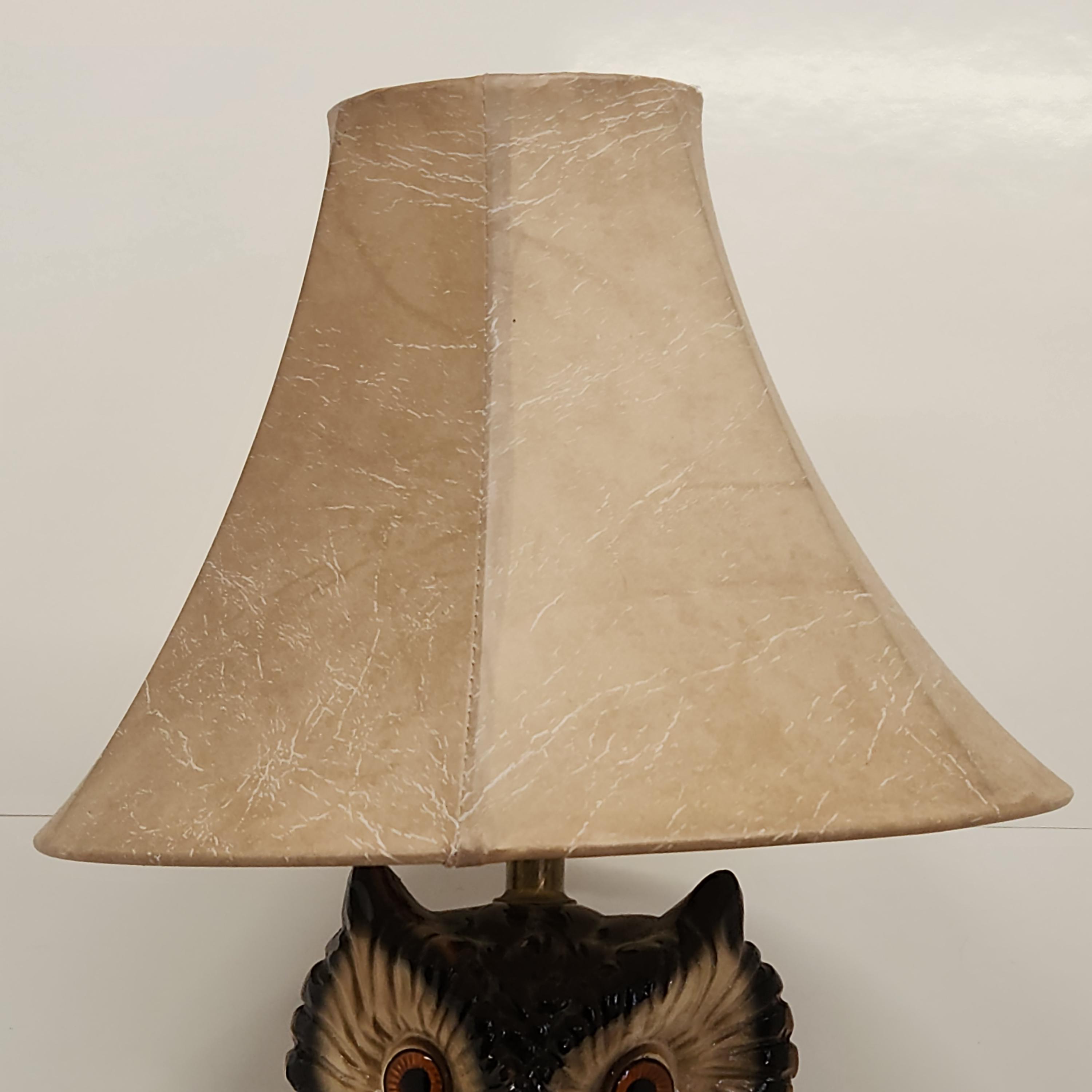 Lamp, Three Baby Owls on a Tree, Chalkware, Plaster, Mid Century