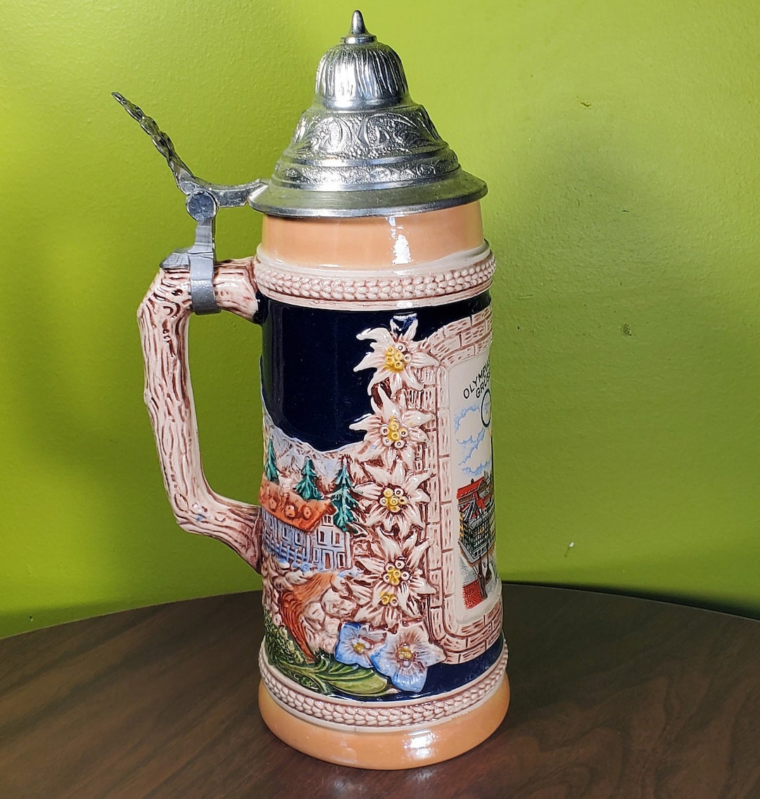Vintage Ceramic German Beer Stein With Pewter Lid '1972 Olympic Games