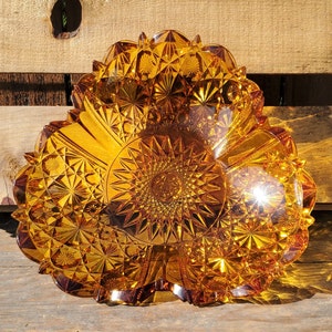 Bowl, Amber Pressed Glass, Fruit Bowl, Candy Dish, Desert Gold, Art Deco, Vintage,
