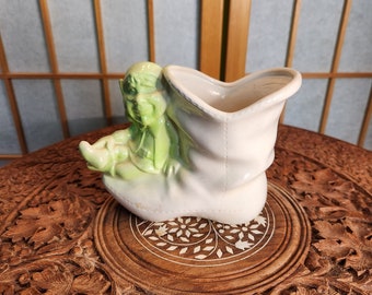 Figure, Ceramic, Pixie, Elf, Gnome, Dwarf, Planter, Vintage