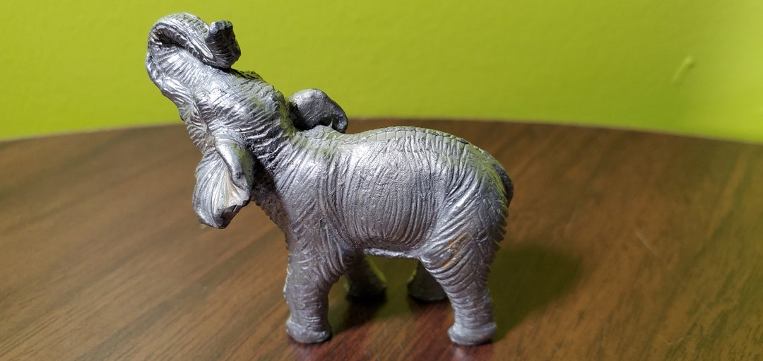 Vintage Detailed Pewter Elephant Figurine Etsy