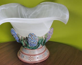 Vintage Floral Glass Console; Table Center-Piece