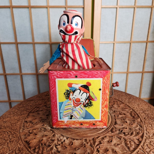 Jack-In-The-Box, Matty Mattel, Clown, Jester, Random Pop-Up Mechinism, 1961, Vintage