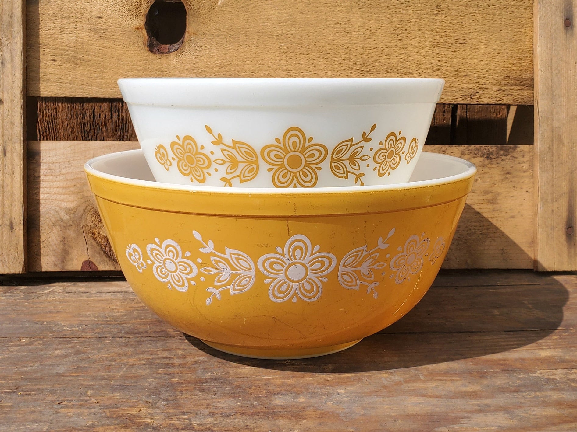 Pyrex Mixing Bowls, Set of 2, Butterfly Gold, Vintage, #402