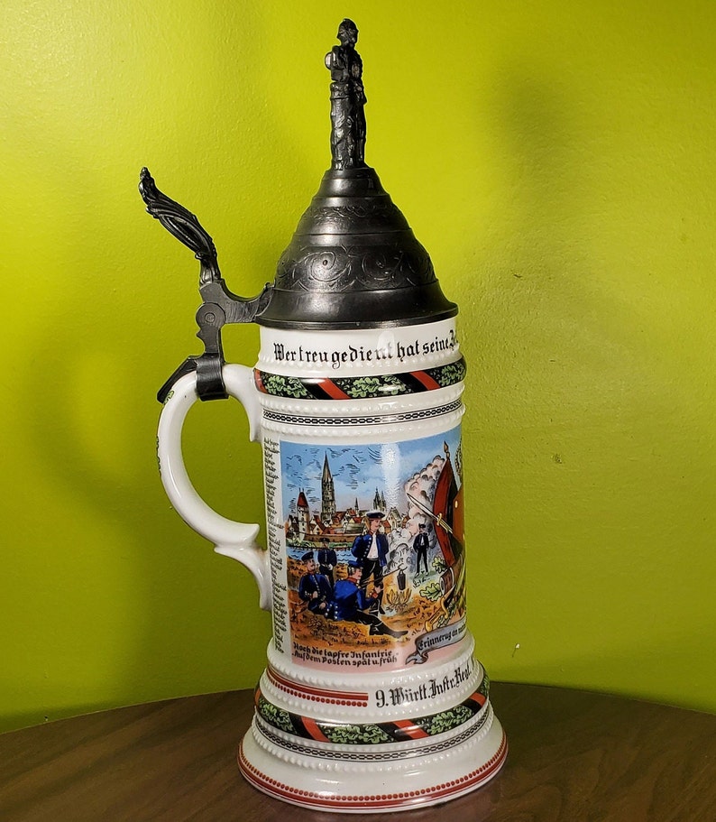 Vintage Ceramic German Beer Stein With Pewter Lid and Lithophane Woman
