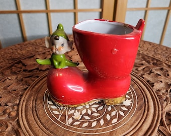 Figure, Ceramic, Pixie, Elf, Gnome, Dwarf, Planter, Vintage