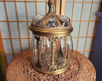 Humidor, Apothecary Jar, Brass, Caged Glass, Made in India, Cigar Box w/ Lid, Vintage