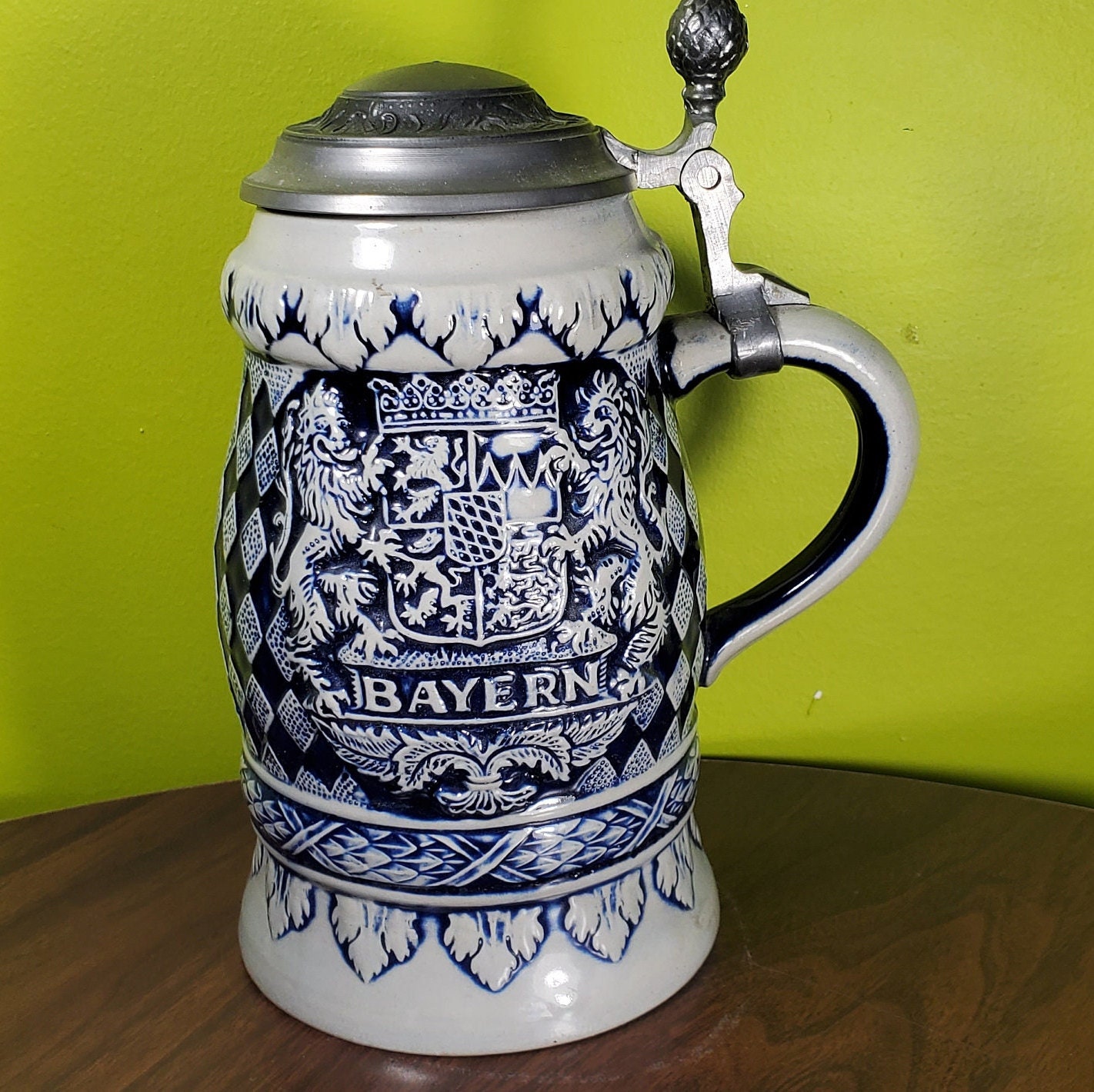 Vintage Ceramic German Beer Stein With Pewter Lid 'bayern' Etsy