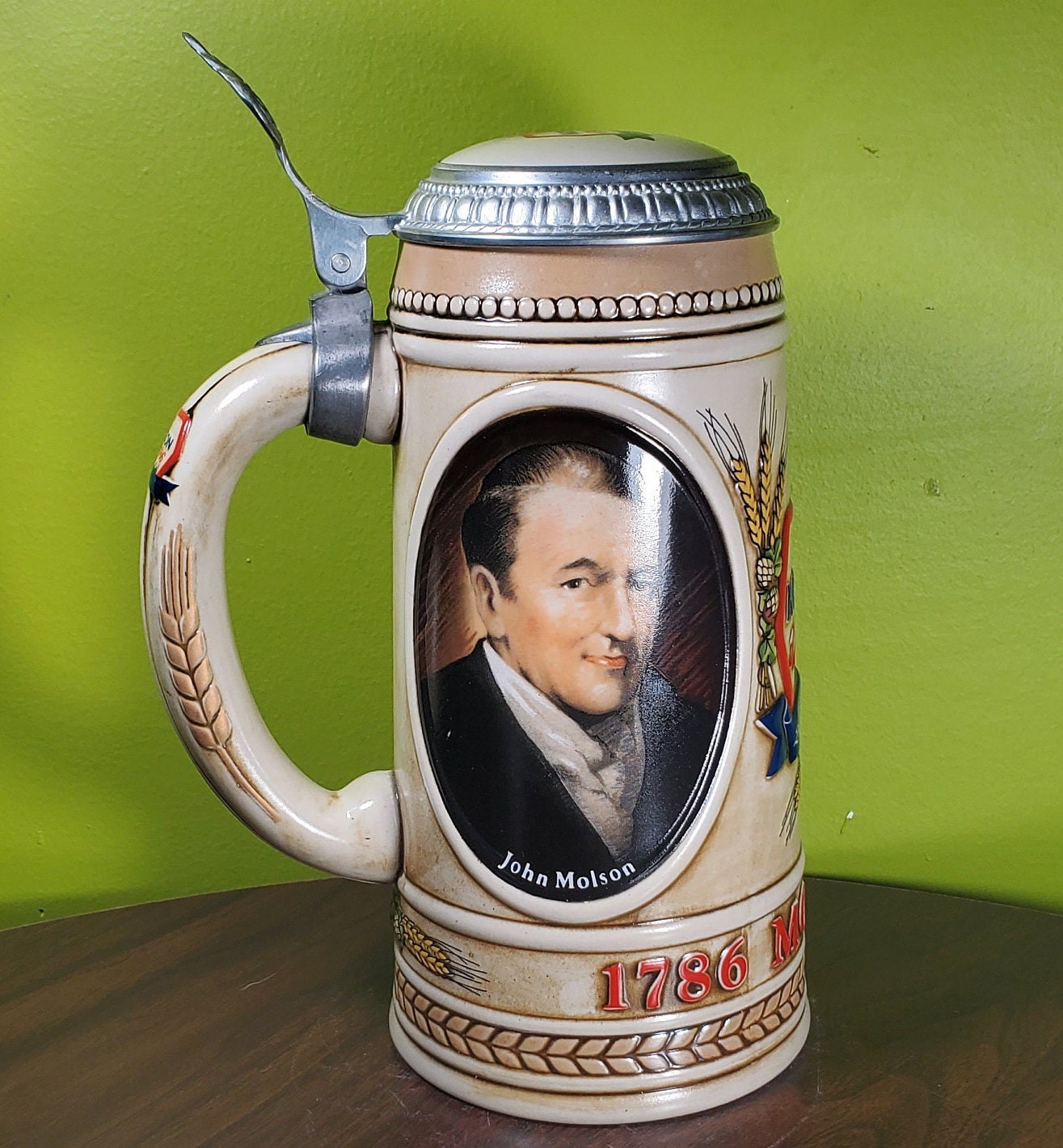 Chope à bière vintage en céramique de style allemand - 'Molson 200