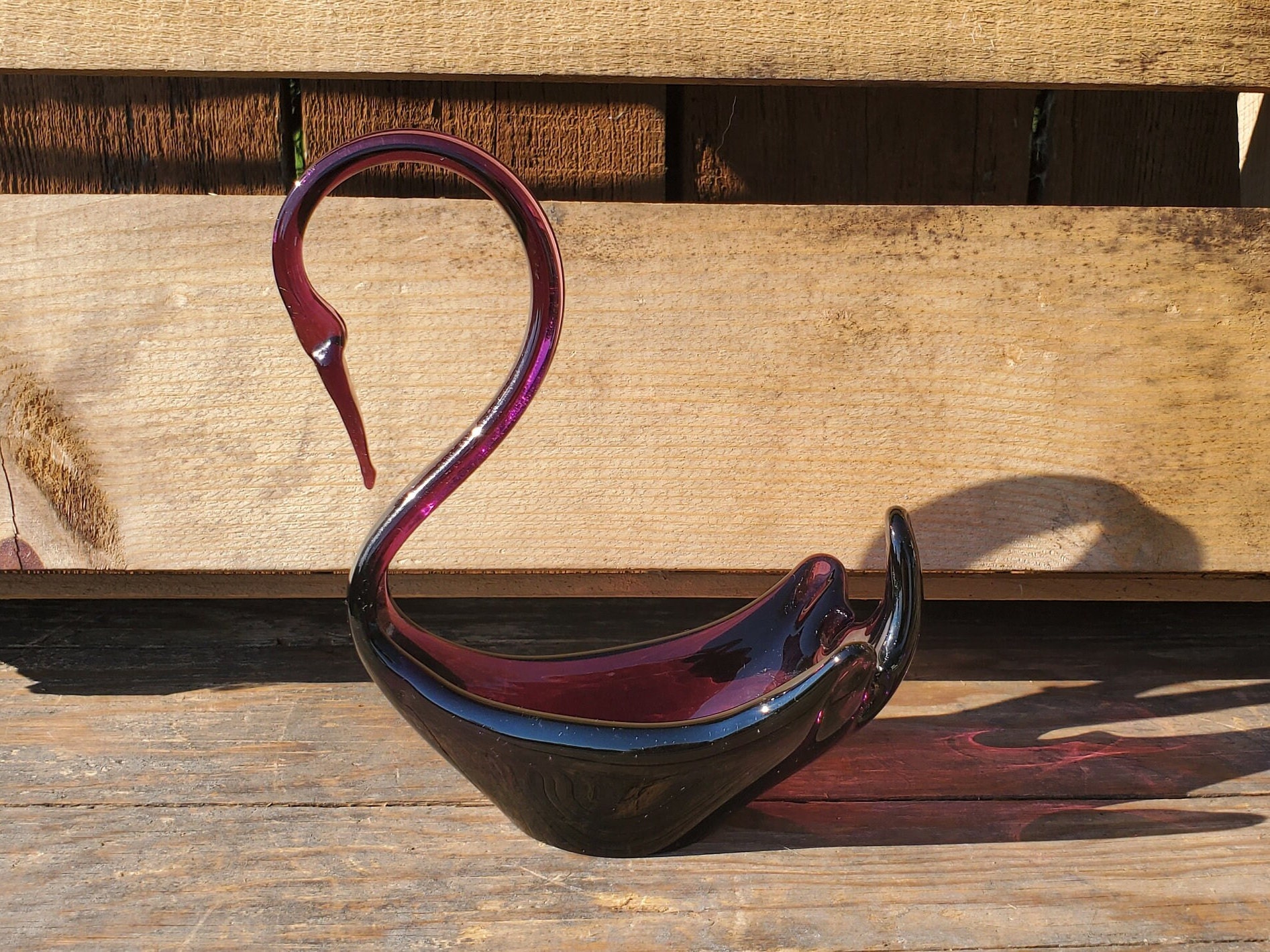 白鳥の置物、ムラーノ、フラミンゴ、ガラス、アート、皿、バイオレット