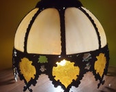 Vintage Tiffany Victorian Style Slag Glass Light Lamp Shade Ceiling Fixture Pendant Chandelier Vintage Caramel and Cream