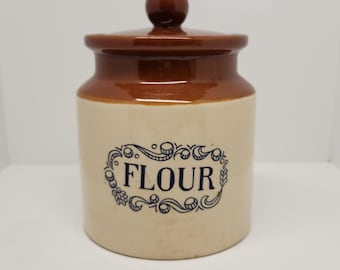 Container, Flour Jar, Mid Century Modern, Banawe, Rustic Brown, Beige, Kitchen, Cookie, Cannister, Made in Canada, Vintage