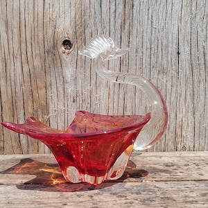 Figurina Cigno, Murano, Fenicottero, Vetro, Arte, Piatto, Rosso, Vintage