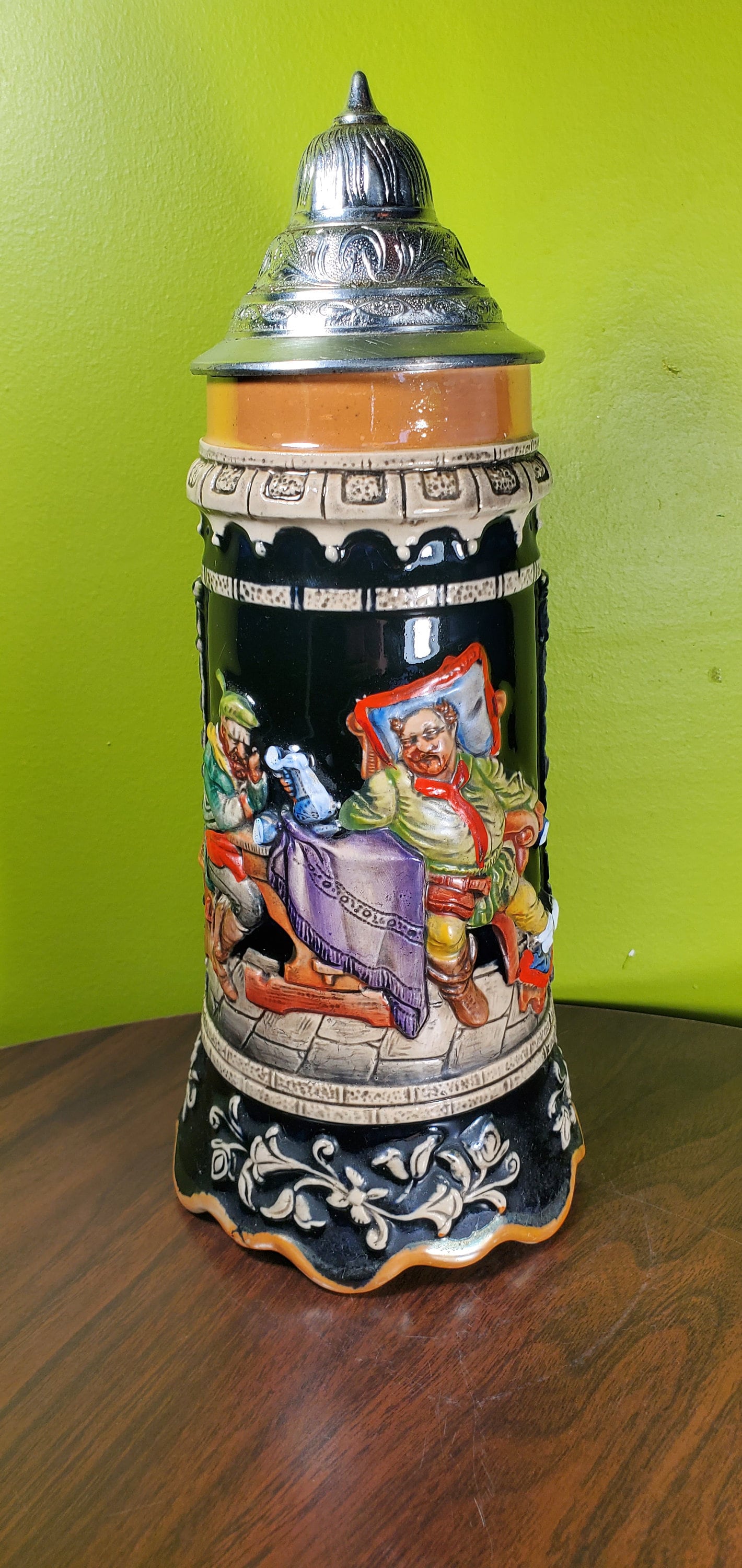 Vintage Musical Ceramic German Beer Stein With Pewter Lid - 'trink