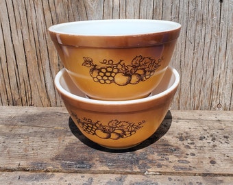 Pyrex Mixing Bowl, Old Orchard Pattern, Brown and Tan, Vintage, #401