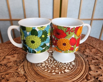 Tazze, Floreale, Fiore, Bicchieri da bere, Verde e Rosso, Succo, Set di 2, Vintage