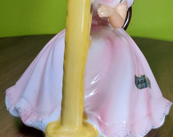 ヴィンテージ磁器製オルゴール ハープを演奏する女性像（回転式