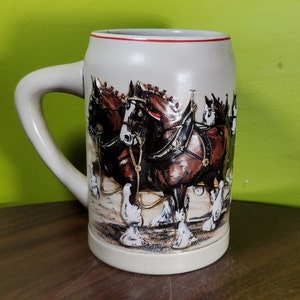 Vintage Ceramic German-style Beer Stein-mug - &#39;Budweiser Wagon & Clydesdales&#39; #3