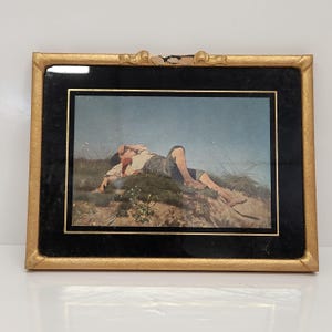 Art, The Shepard Boy by Franz von Lenbach, Print, Painting, Picture, Vintage Frame, 25 x 19 cm, Vintage