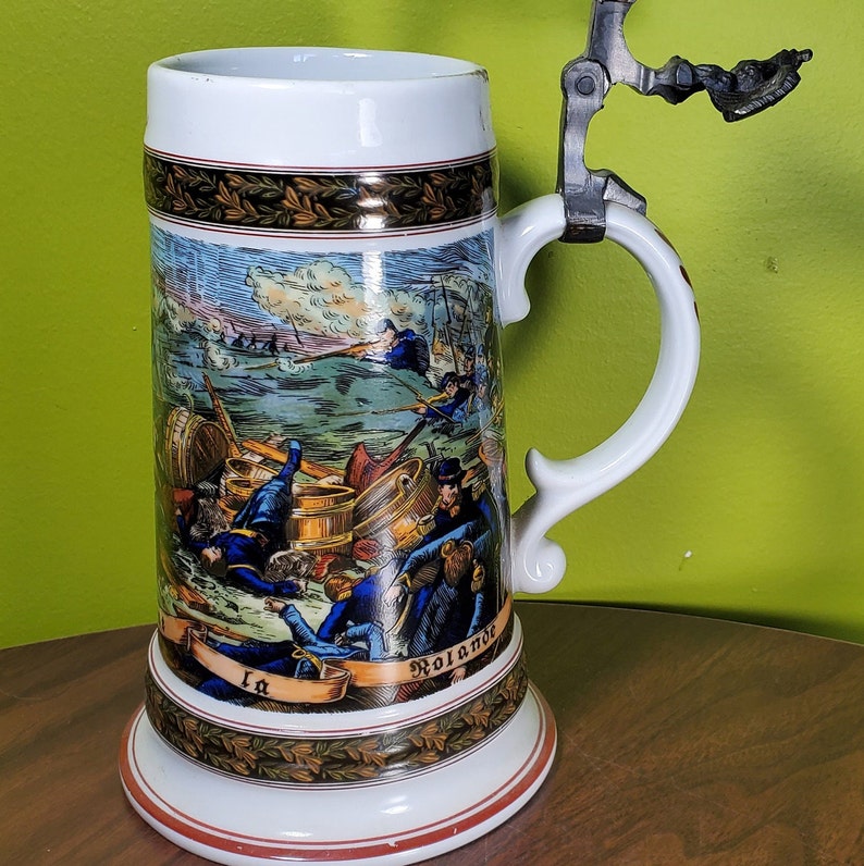 Vintage Ceramic German Beer Stein With Pewter Lid and Lithophane Image