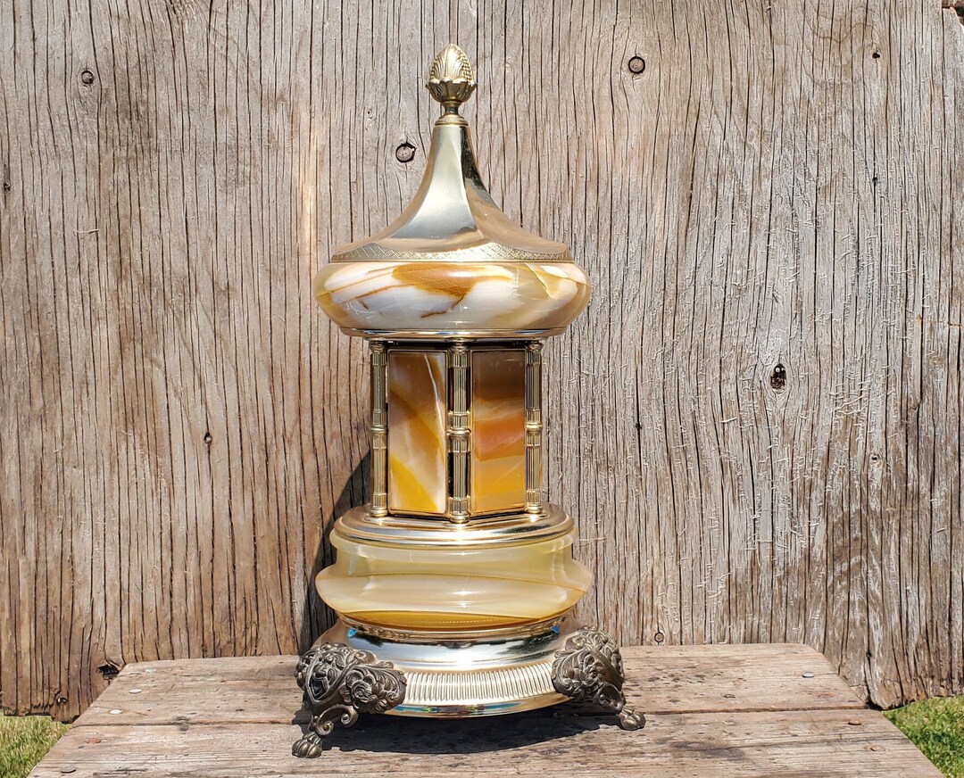 Cigarette Carousel Holder W/ Music Box, Lipstick Holder, Italian