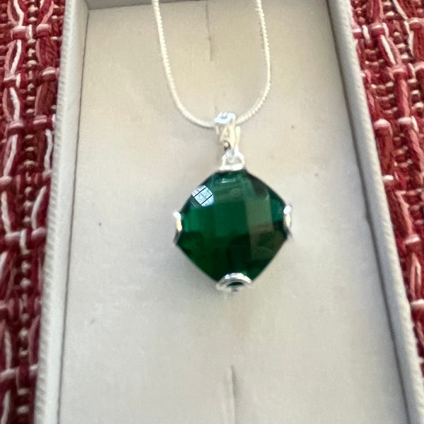 Medium Lab Created Emerald Necklace, Green Emerald Pendant with your choice of Pendant alone or with a 925 Silver Snake Chain