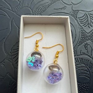 Purple Confetti Crystal Ball Gold Plated Dangle Earrings
