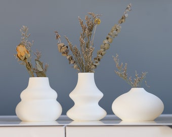 Set Of 3 Vases (CRETE, VERA and VITA) - Concrete 3D Printed Plastic Boho Style Decor