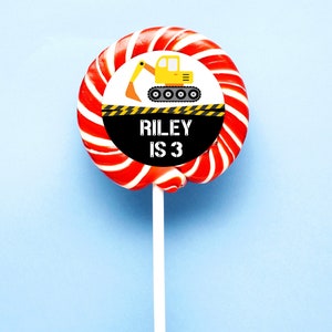 Construction Party Favour Lollipop / Bag Stickers x 12 assorted designs - Custom printed with your name!