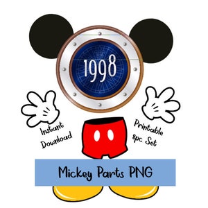 Mickey Parts Cruise Door Decoration - Utskrivbar direktnedladdning - Magnetlaminat Cruise Decor 8-delars set inkluderar julhatt - Cricut bild 2