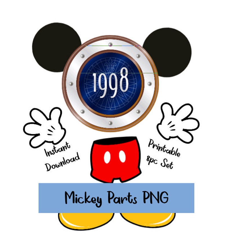 Mickey Parts Cruise Door Decoration - Utskrivbar direktnedladdning - Magnetlaminat Cruise Decor 8-delars set inkluderar julhatt - Cricut bild 2