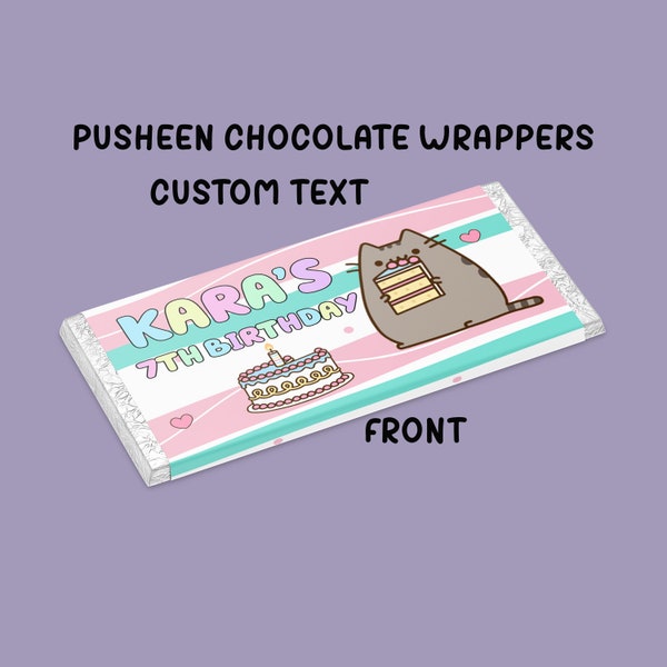 10 x Pusheen Chocolate Wrappers - Great Birthday Party Favour ALDI  - Printed for you