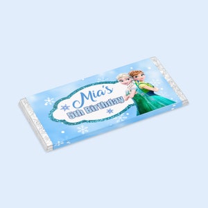 10 x Frozen Elsa Anna Chocolate Wrappers - Birthday party favour - customised with any text - printed for you