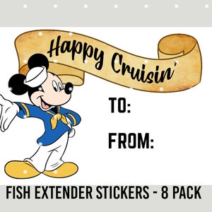Disney Mickey Fish Extender Gift Exchange Sticker Tags 8 Pack - Add your own Text